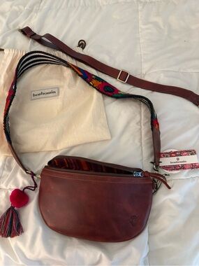 Burgundy Leather Crossbody with Embroidered Strap